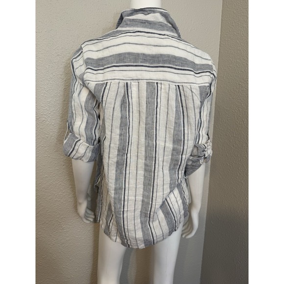 ATHLETA Linen Top M Women's Button Down Striped - Picture 8 of 11